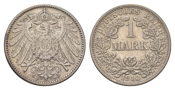 Германия 1 марка 1910 F, Вильгельм II (1888-1918) KM 14, J. 17 серебро 4626-221