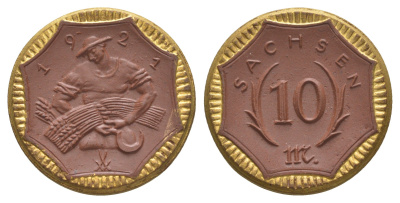 Саксония 10 марок 1921 Men18 27868 фарфор 00-00