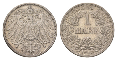 Германия 1 марка 1910 F, Вильгельм II (1888-1918) KM 14, J. 17 серебро 4626-221