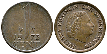 НИДЕРЛАНДЫ 1 ЦЕНТ 1975 ЮЛИАНА KM 180 бронза 75-1366