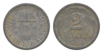 Венгрия 2 филлера 1943 BP KM 519 цинк 4658-347