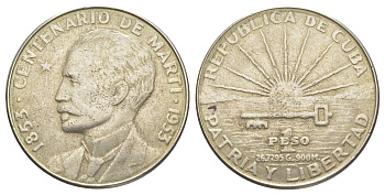 Куба 1 песо 1953 100 лет со дня рождения Хосе Марти KM 29 серебро BU 603-324