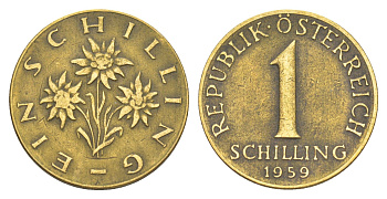 Австрия 1 шиллинг 1959 KM 2886 алюминиевая бронза 4525-726