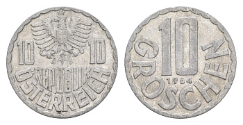 Австрия 10 грошей 1964 KM 2878 алюминий 4576-1056