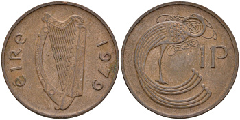 Ирландия 1 пенни 1979 мифологическая птица лира KM 20 бронза 4146-425