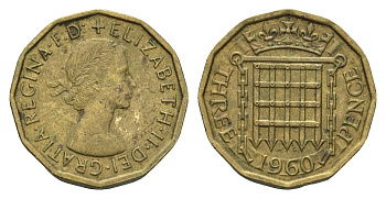 Великобритания 3 пенса 1960 Елизавета II (1952-2022) KM 900, Spink 4153 никель латунь 85-621