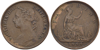 Великобритания 1 фартинг 1884 Виктория (1837-1901) KM 753, Spink 3958 бронза 100-239