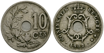 Бельгия 10 сантимов 1902 Belgie KM 49 медно-никель 4172-1057