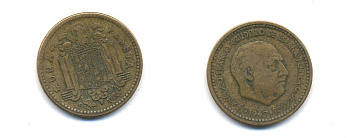 Испания 1 песета 1947 (52) Франсиско Франко (1939-1975) KM 775 алюминиевая бронза 54-212