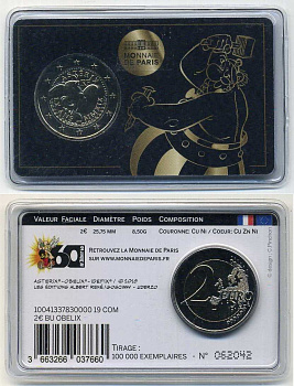 Франция 2 евро 2019 60 лет Астериксу, в оригинальном блистере KM 2560 биметалл BU 5-6-3-25