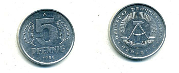 ГДР 5 ПФЕННИГОВ 1988 A алюминий 62-2253