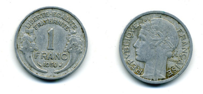 ФРАНЦИЯ 1 ФРАНК 1950 В KM 885а.2 алюминий 84-517