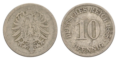Германия 10 пфеннигов 1888 A KM 4, J. 4 медно-никель 4640-222