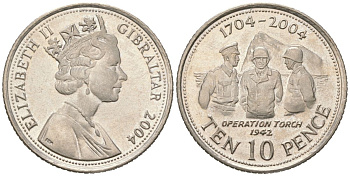 Гибралтар 10 пенсов 2004 300 лет захвату Гибралтара KM 1047 медно-никель UNC 4619-235