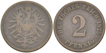 ГЕРМАНИЯ 2 ПФЕННИГА 1875 С, СТАРОГЕРБОВКА KM 2, J. 2, Weege 3 медь 212-516