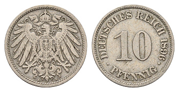 Германия 10 пфеннигов 1896 A, Вильгельм II (1888-1918) KM 12, J. 13 медно-никель 4636-1147