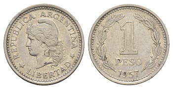 Аргентина 1 песо 1957 KM 57 сталь плакированная никелем 4153-541
