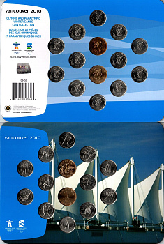 Канада полный набор из 14 монет 2007, 2008, 2009 и 2010 XXI зимние Олимпийские Игры, Ванкувер 2010, в оригинальной упаковке медно-никель UNC 5-4-4-05