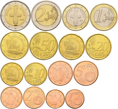КИПР ЕВРОНАБОР ИЗ 8 МОНЕТ 2009 1, 2, 5, 10, 20, 50 ЕВРОЦЕНТОВ, 1 И 2 ЕВРО UNC 183-751