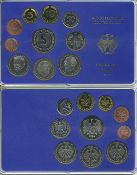 ФРГ набор из 9 монет 1984 F, официальный государственный набор, в пластике    PROOF  3540-44