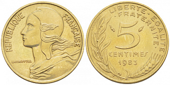 ФРАНЦИЯ 5 САНТИМОВ 1983 ТИП MARIANNE KM 933 медь алюминий никель 112-845