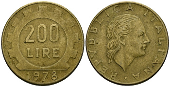Италия 200 лир 1978 R, шестерня KM 105 алюминиевая бронза 4138-626