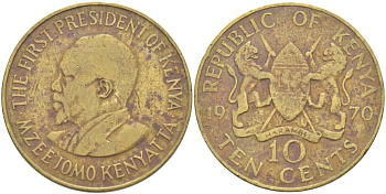 Кения 10 центов 1970 Джомо Кениата KM 11 никель латунь 4512-236
