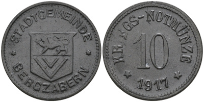 Бергцаберн 10 пфеннигов 1917 Funck 37.2, Men05 1804.2, Men18 2333.2 цинк     75-1663