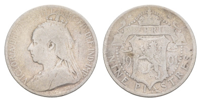 Кипр 9 пиастров 1901 Виктория (1837-1901), год-тип KM 6 серебро 1518-433
