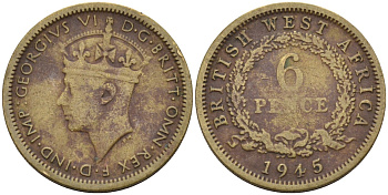 Британская Западная Африка 6 пенсов 1945 Георг VI (1936-1952) KM 22 никель-латунь 4588-711