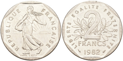 Франция 2 франка 1982 сеятель KM 942.1, Le Franc 272.6 никель UNC 4395-1014