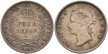 Британская Гвиана и Вест-Индия 4 пенса 1891 Виктория (1837-1901) KM 26 серебро 633-1233