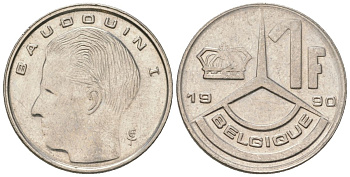 Бельгия 1 франк 1990 BELGIQUE, Бодуэн I (1951-1993) KM 170 нержавеющая сталь 4547-743