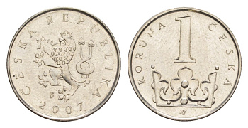 Чехия 1 крона 2007 KM 7 сталь плакированная никелем aUNC 4632-521