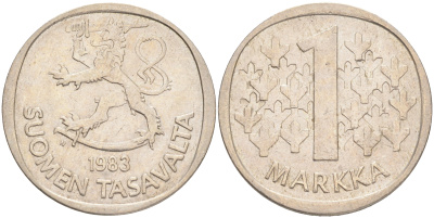 ФИНЛЯНДИЯ 1 МАРКА 1983 N KM 49а медно-никель 4556-724