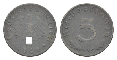 Германия 5 рейхспфеннигов 1941 D KM 100, J. 370 цинк 4647-825