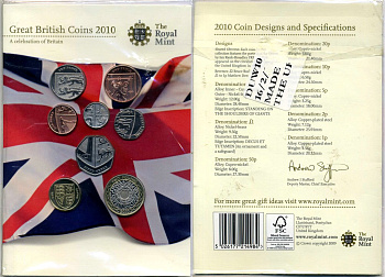 Великобритания набор из 8 монет 2010 запайка в оригинальном картонном буклете, сертификат BUNC 5-4-4-33