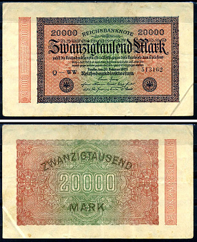 Германия 20000 марок 1923 20 февраля 1923, водяной знак E Pick 85 b бумага 8564-39-1-2