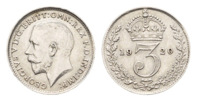 Великобритания 3 пенса 1920 Георг V (1910-1936) KM 813, Spink 4015 серебро 603-1534