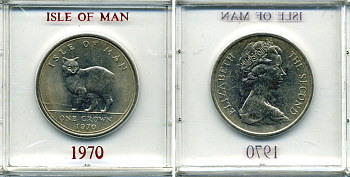 Остров Мэн 1 крона 1970 кошка Мэна, в оригинальной пластиковой коробке KM 18 медно-никель UNC 6-6-1-30