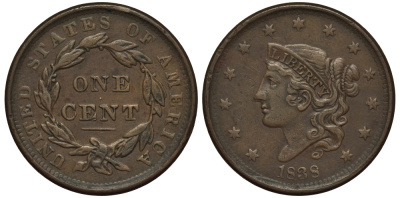 США 1 ЦЕНТ 1838 02-205-52