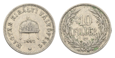 Венгрия 10 филлеров 1893 KB, Франц Иосиф I (1848-1916) KM 482 никель 4665-712