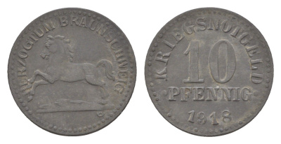 Брауншвейг 10 пфеннигов 1918 Funck 56.4, Men05 3454.5, Men18 4388.5 цинк 4636-747