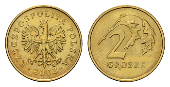 Польша 2 гроша 2003 Y 277 латунь UNC 105-835