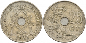 БЕЛЬГИЯ 25 САНТИМОВ 1928 BELGIQUE KM 68.1 медно-никель 4529-1122