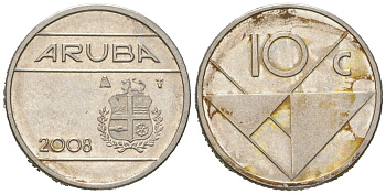 Аруба 10 центов 2008 KM 2 сталь плакированная никелем aUNC 4618-159