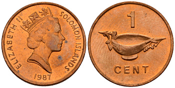 Соломоновы острова 1 цент 1987 Елизавета II (1953-) KM 24 сталь плакированная бронзой aUNC 4602-856