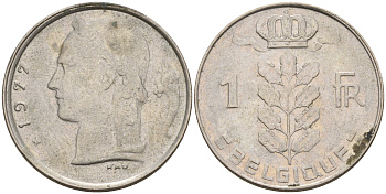 Бельгия 1 франк 1977 Belgique, Бодуэн I (1951-1993) KM 142.1 медно-никель  4602-657