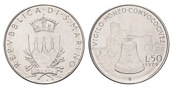 Сан-Марино 50 лир 1979 Институциональные органы государства KM 94 нержавеющая сталь UNC 4648-253