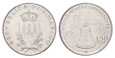 Сан-Марино 50 лир 1979 Институциональные органы государства KM 94 нержавеющая сталь UNC 4648-253